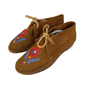 Vintage Minnetonka Moccasins Women's 8 Brown Suede Thunderbird Lace-Up Shoes‎